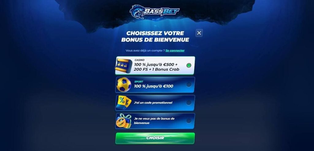 Bassbet Casino choix bonus bienvenue